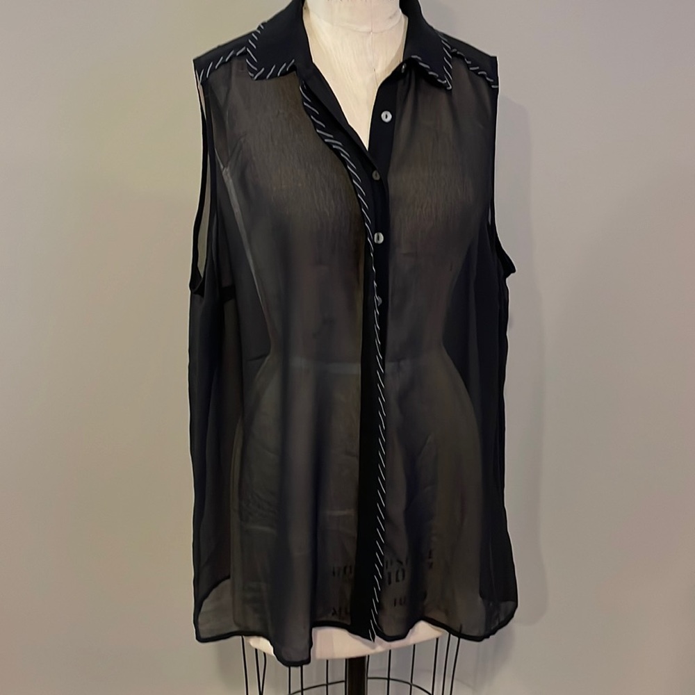 Coldwater Creek sheer sleeveless blouse with stripe trim